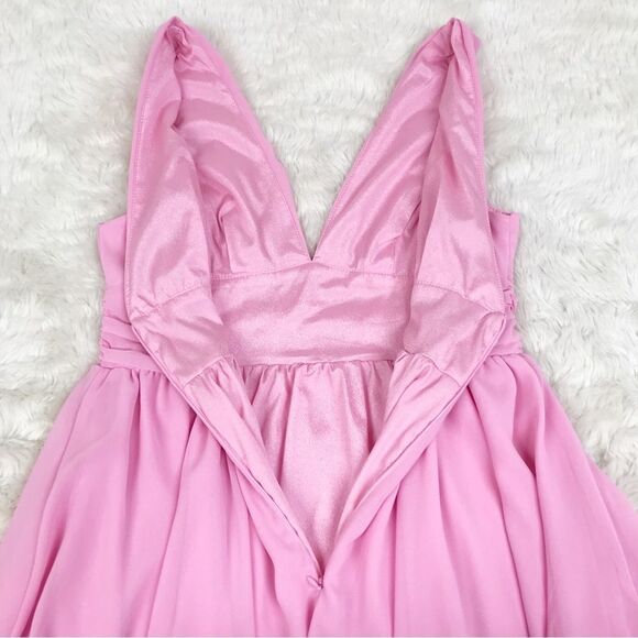 SHEIN Barbie Pink Mini Party Dress Deep V Neckline Tiered Hem Size‎ Large New - Picture 9 of 13